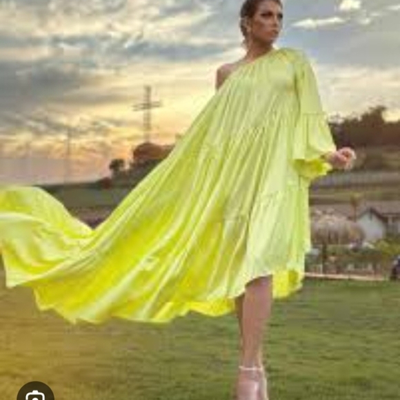 Elegant Long Green One Shoulder Evening Dresses With Slit A-Line Brazilian Chiff - Picture 9 of 9